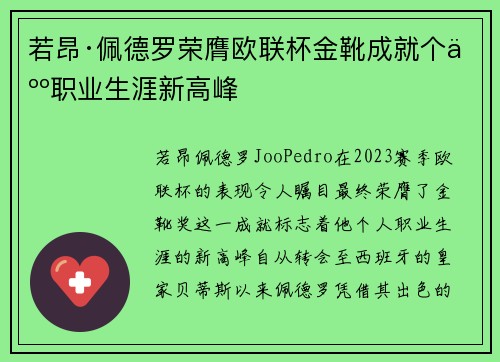 若昂·佩德罗荣膺欧联杯金靴成就个人职业生涯新高峰 若昂·佩德罗荣膺欧联杯金靴成就个人职业生涯新高峰